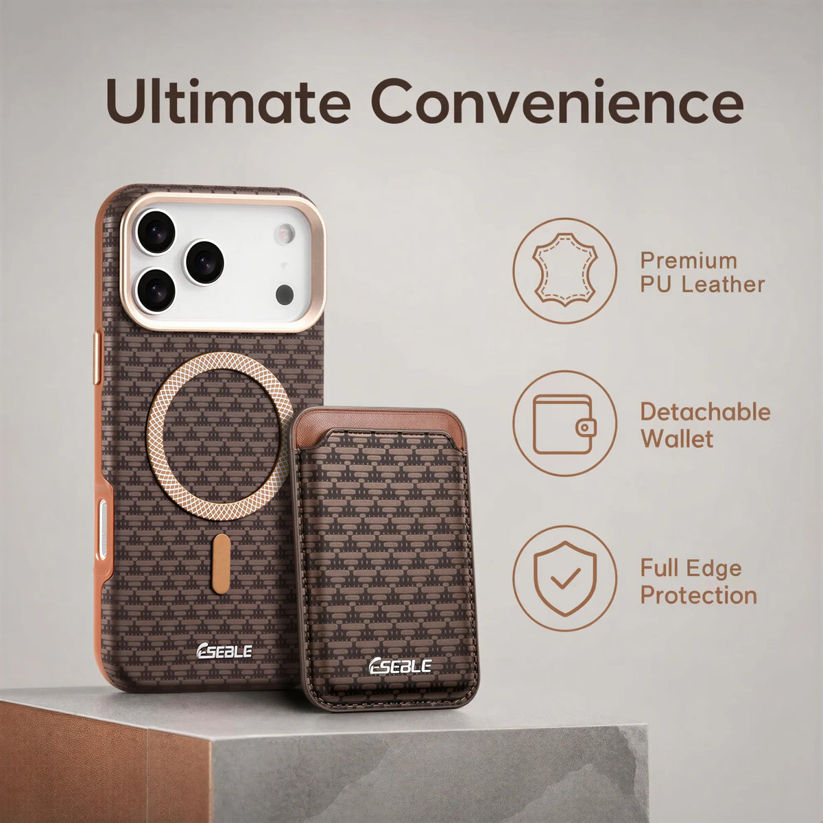 ESEBLE™ Detachable Magnetic Woven Leather iPhone Wallet Case – MagSafe Compatible