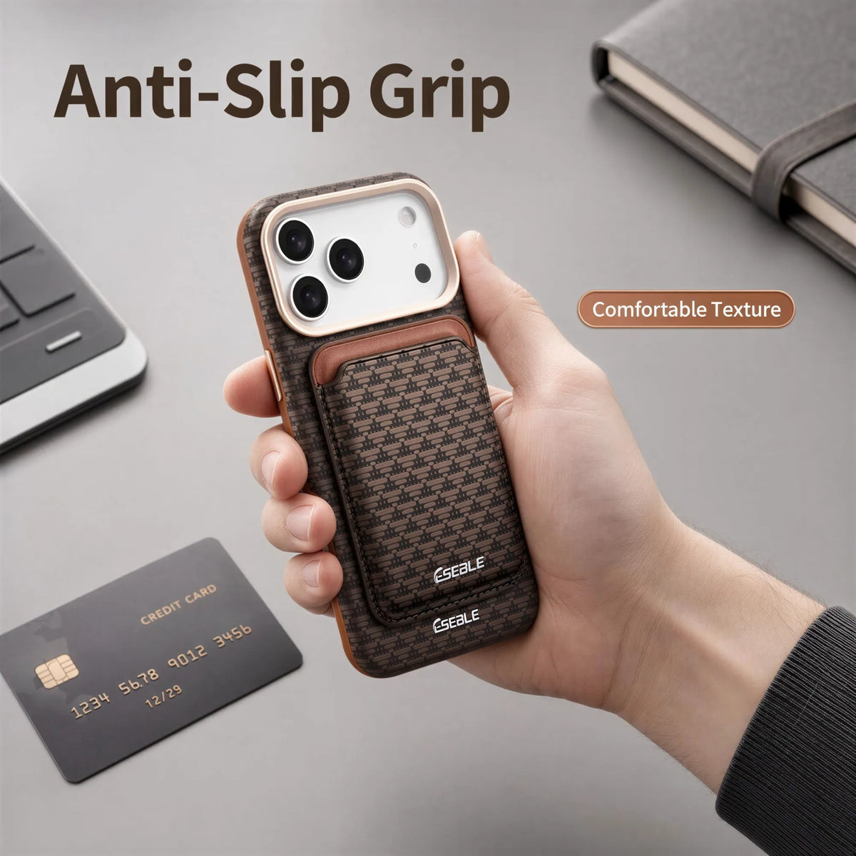 ESEBLE™ Detachable Magnetic Woven Leather iPhone Wallet Case – MagSafe Compatible
